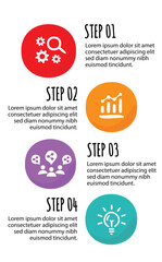 4 steps infographic template with 4 options. Flowchart that can be used for business report, data visualization and presentation. Timeline infographic elements vector illustration.