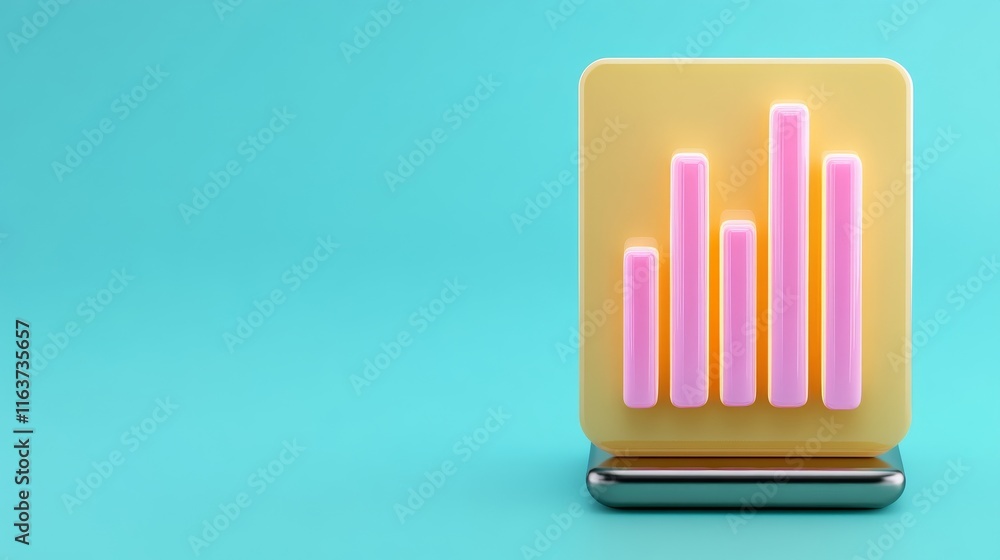 Aufkleber a colorful, stylized bar graph icon represents data visualization against a turquoise background, sy