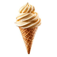 vanilla soft serve ice cream cone on white background