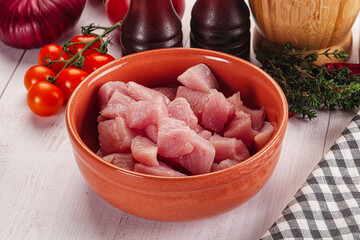 Diced raw turkey fillet cubes
