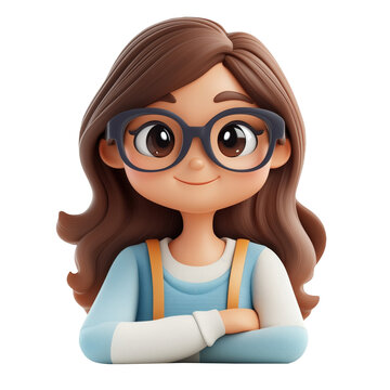 3D icon avatar cute smiling woman, cartoon hipster character, people close up portrait on isolated on transparent png background