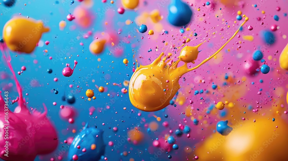 Poster splatter abstract background concept. colorful splashes of paint create a vibrant and dynamic abstra