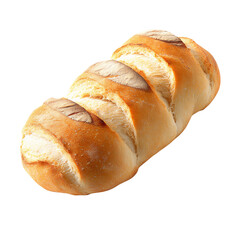 golden crusty bread loaf on white background