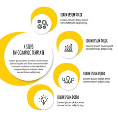 4 steps infographic template with 4 options. Flowchart that can be used for business report, data visualization and presentation. Timeline infographic elements vector illustration.