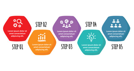 5 steps infographic template with 5 options. Flowchart that can be used for business report, data visualization and presentation. Timeline infographic elements vector illustration.