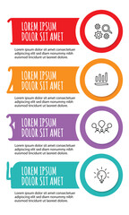 4 steps infographic template with 4 options. Flowchart that can be used for business report, data visualization and presentation. Timeline infographic elements vector illustration.