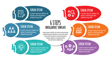 6 steps infographic template with 6 options. Flowchart that can be used for business report, data visualization and presentation. Timeline infographic elements vector illustration.