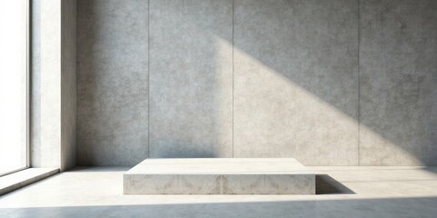 Obraz premium Minimalist Concrete Room with Elevated Platform and Sunlight