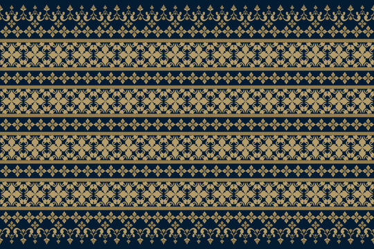 Gold Elegant Ornamental Damask Pattern with Floral Motifs on Blue Background,.Vector Illustration for Elegant Textile design for wrapping,dress, silk, scarf, background, textile, carpet.