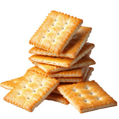 crispy square crackers stack on white background
