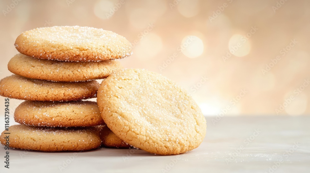 Poster minimal cookies idea. a stack of delicious cookies on a softly blurred background for a delightful t