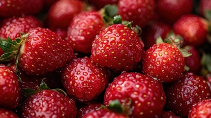 Obraz premium Juicy Red Strawberries: A Close-Up Delight