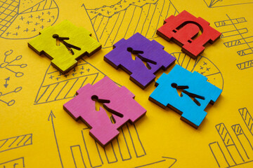 Magnet attracting customer figures and graphs. Customer acquisition.
