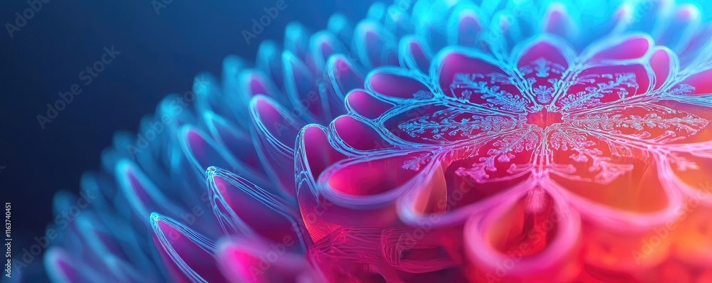 Poster snowflake abstract background concept. a vibrant and intricate close-up of a colorful flower with gl