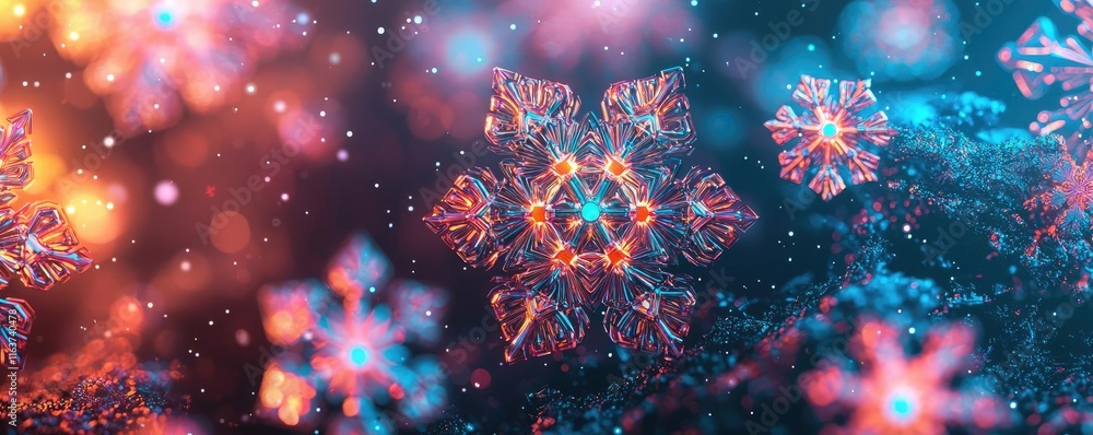 Aufkleber snowflake abstract background concept. a beautiful close-up view of colorful snowflakes on a blurred