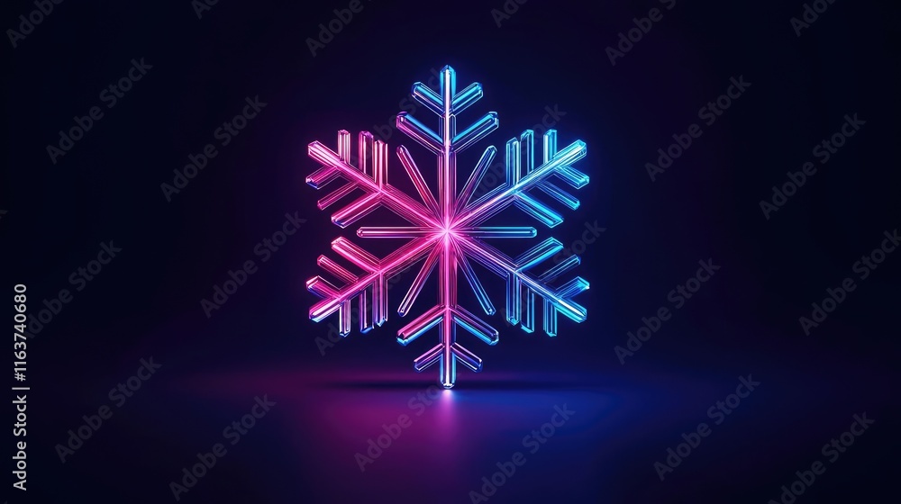Aufkleber snowflake abstract background concept. a vibrant neon snowflake design glowing against a dark backgr