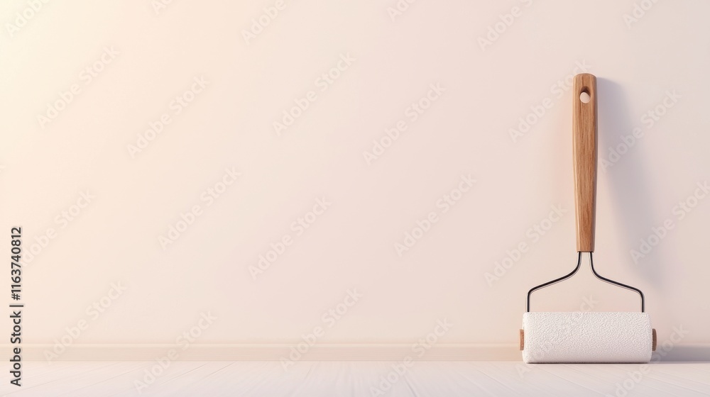 Poster a clean paint roller resting on a smooth white surface with soft diffused lighting highlighting the 