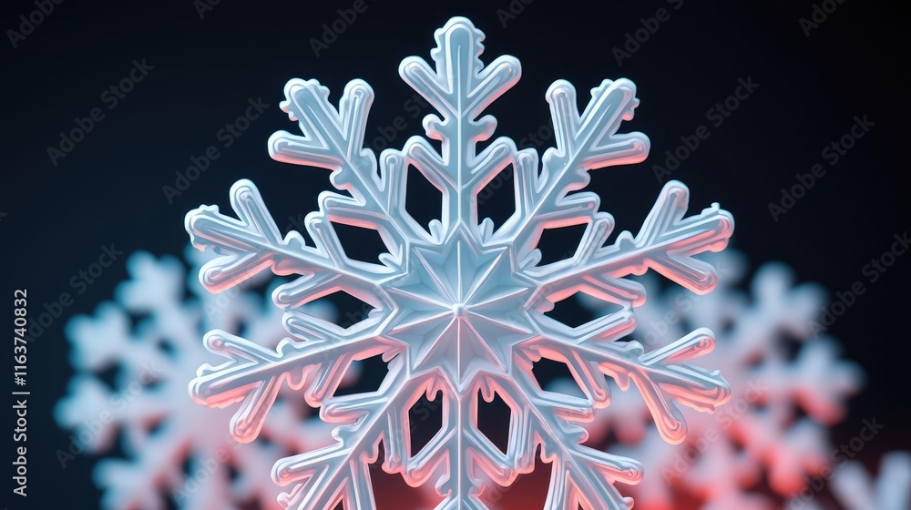 Poster snowflake abstract background concept. close-up of a beautifully detailed snowflake against a dark b
