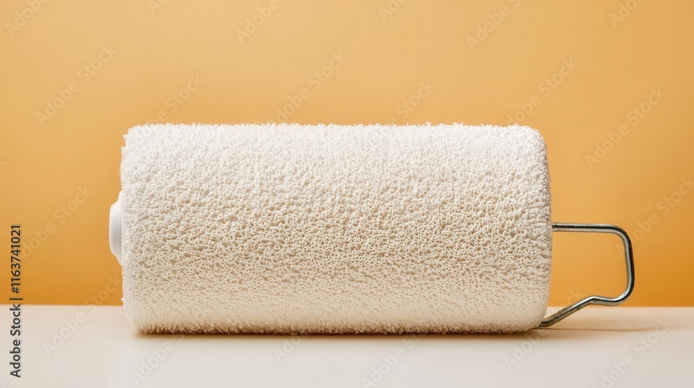 Poster a clean white paint roller resting on a smooth white surface creating soft shadows and a minimalist 