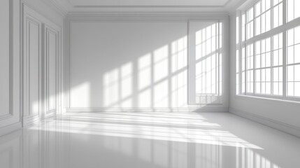 Sunlit White Room Interior Design: Minimalist Elegance and Architectural Detail