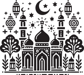 Eid Mubarak icon silhouette vector with white background