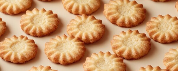 Minimal cookies concept. Deliciously baked cookies arranged neatly on a soft background.