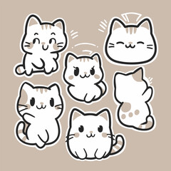 colorful set of kawaii cute cat stickers