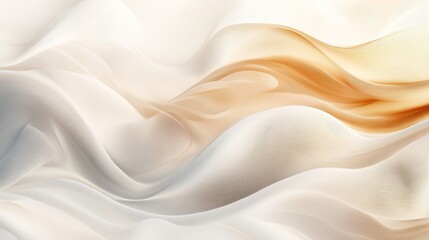 Obraz premium Soft, flowing fabric drapes gracefully with delicate white and warm golden hues, evoking elegance and calmness in a tranquil setting, perfect for backgrounds or design elements