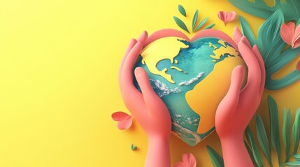 Fototapeta premium Green Earth with Energy saving Ecology and Environment concept,Icon representing the sustainable development on renewable energy ecological on Love green energy concept.