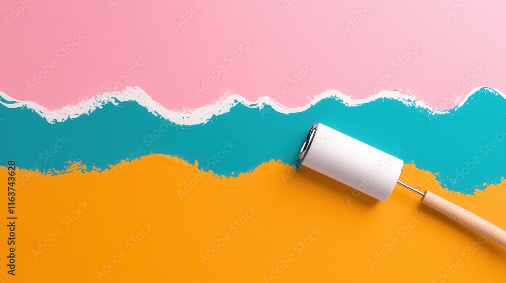Aufkleber vibrant and expressive abstract texture created by a dynamic paint roller colorful fluid strokes and