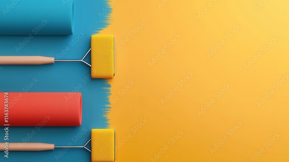 Poster vibrant and textured abstract patterns created by a paint roller leaving colorful markings on a surf