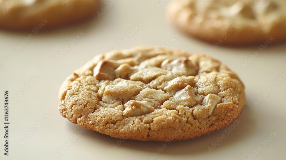 Poster minimal cookies idea. delicious cookie with crispy edges and a soft center, topped with creamy nuts.