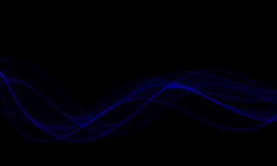 Premium neon flow blue abstract wave neon on black background.
