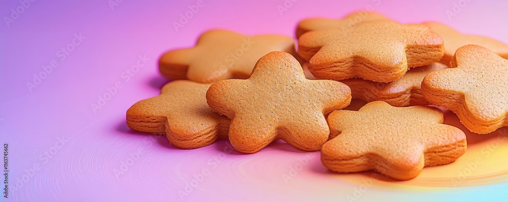 Poster minimal cookies idea. a close-up of star-shaped cookies on a vibrant gradient background.