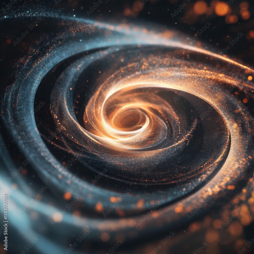 Poster abstract swirling vortex of light and particles.