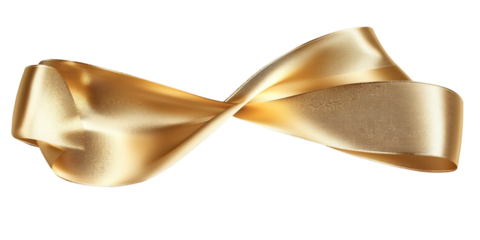 Gold ribbon is shown in a white background.