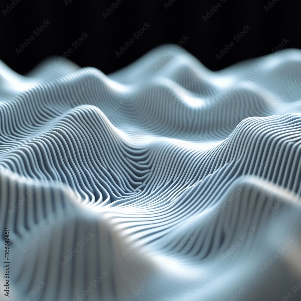 Poster abstract wavy lines, 3d render of flowing pattern.