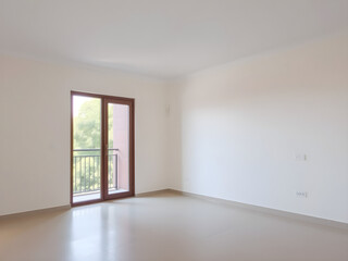 Obraz premium A large empty room with a wooden door and a window