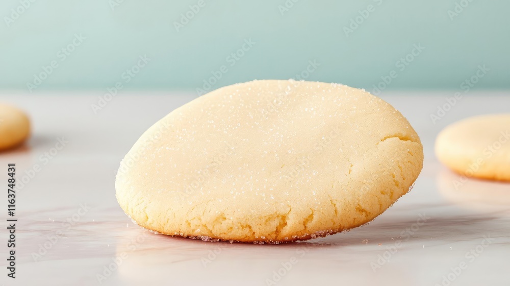 Poster minimal cookies idea. deliciously soft and round sugar cookie on a marble surface, ideal for baking 