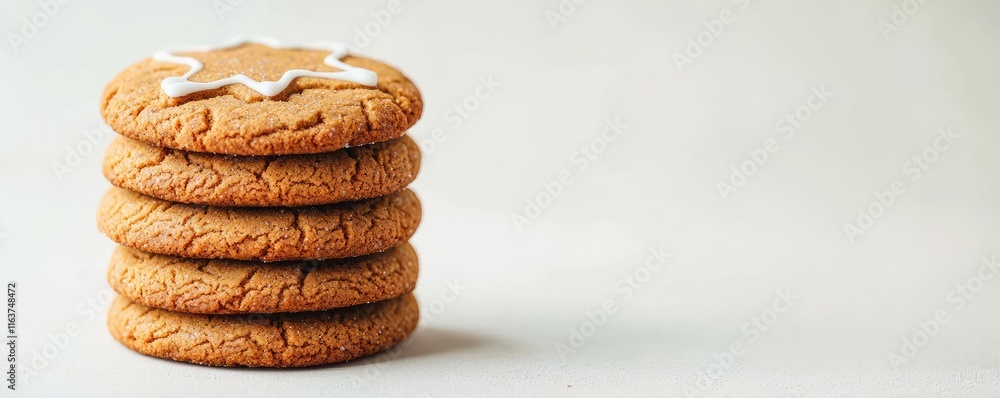 Poster minimal cookies idea. delicious stacked gingerbread cookies with icing on a simple background.