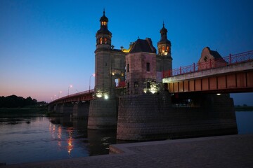 Queen Louise Bridge in the evening. Russian border with Lithuania. Sovetsk, Russia.