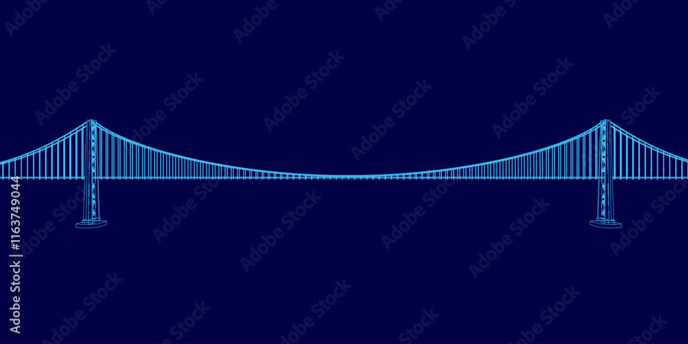 Poster bridge is shown in blue with a white line running through it. the bridge is very long and is the mai