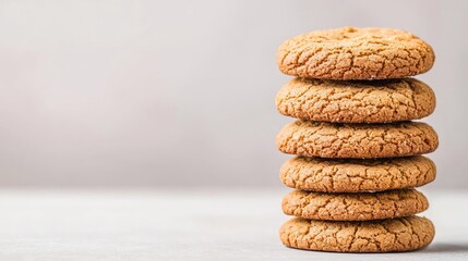 Minimal cookies concept. A stack of delicious cookies on a light textured background, perfect for dessert lovers.