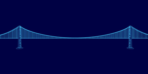 Bridge is shown in blue with a white line running through it. The bridge is very long and is the main focus of the image