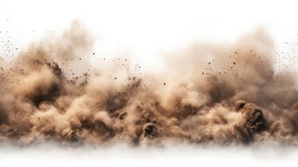 Dust clouds set isolated on transparent background. Vector realistic illustration of desert sand storm effect, brown dirt particles flying in wind, mud explosion, dirty powder spray, air pollution