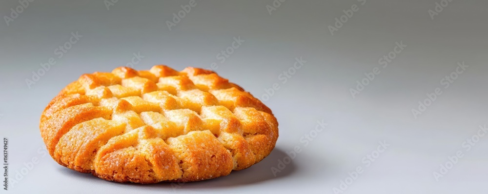 Poster minimal cookies idea. delicious freshly baked cookie with a golden brown crust on a subtle backgroun
