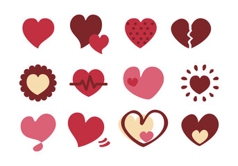 Collection of Valentine's Day vector illustration sets. Happy Valentine's Day, heart shape, cute, geometric, note label, hand drawn doodle speech bubble with love, element, sticker set for poster.