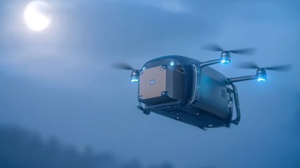 Dramatic Drone Shot Capturing Nighttime Flight in Mystical Blue Atmosphere