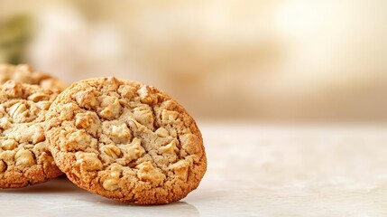 Minimal cookies idea. Delicious oatmeal cookies on a smooth surface with a soft background.