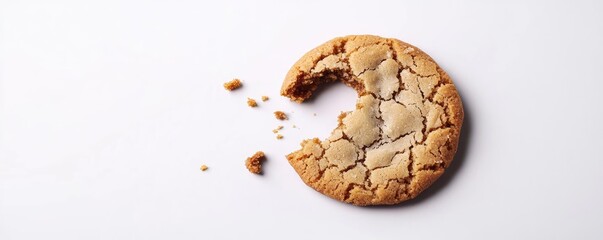 Obraz premium Minimal cookies concept. Close-up of a broken cookie showcasing its texture and delicious golden-brown color.